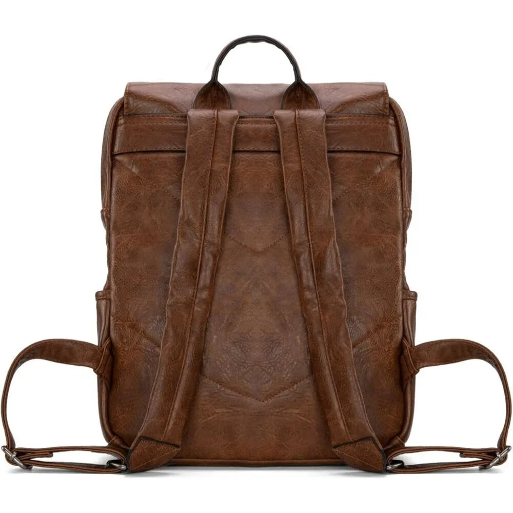Women's Dark Brown Purse For Work Business Unisex Stylish Vegan Leather Backpack